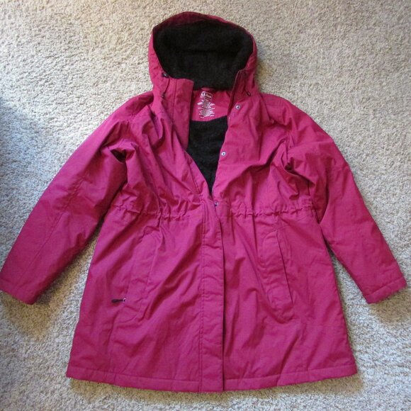 LL Bean 1X Red Hooded Warm Winter Coat Quilted Fleece Upper Lined Like New - Picture 1 of 2